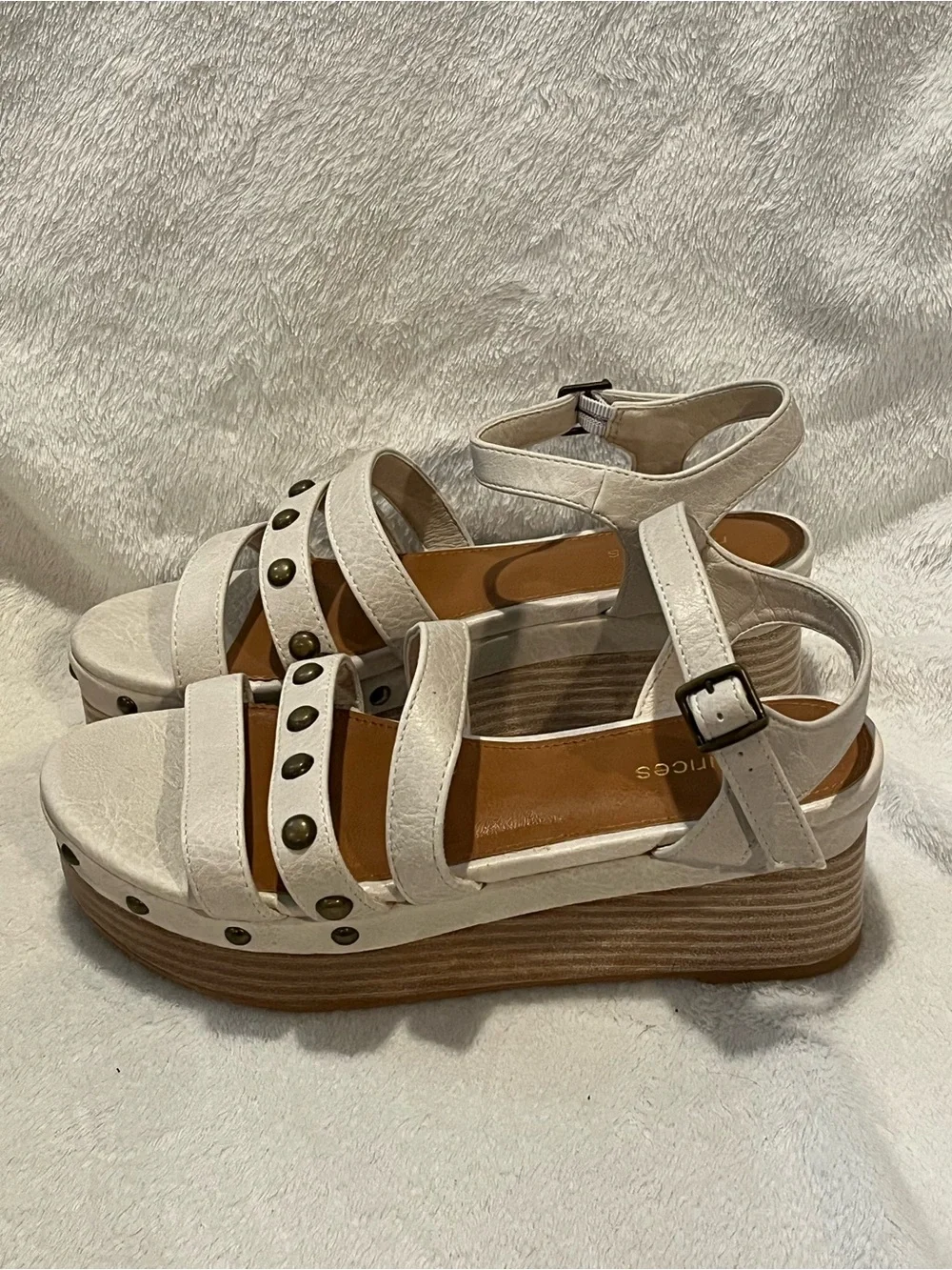Wedge Platform Ankle Strap Sandals in Off-White Size 8 Never Worn